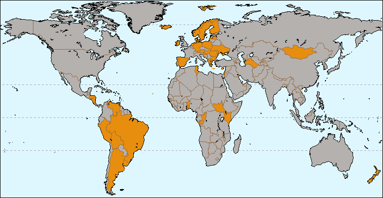 Carte géographique des violences éducatives ordinaires, les pays abolitionnistes sont en orange.